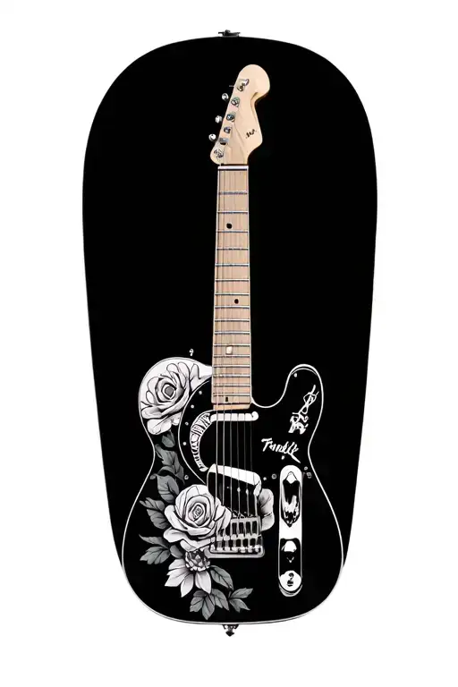 A Fender Telecaster Guitar With Flowers Of The Day Of The Dead And A Half Calavera
