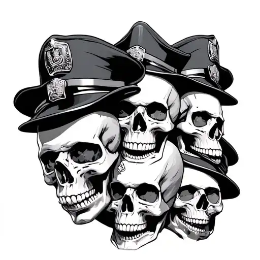 Pile Of Skulls Wearing Police Hats