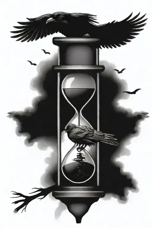 Hourglass With Crows And A Face With A Hypocritical Smile