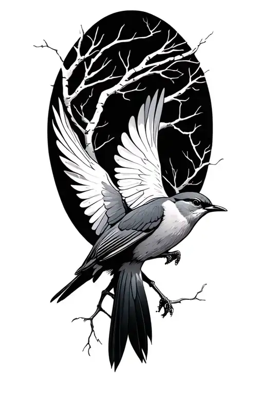 Wren Flying With Branches Intertwined