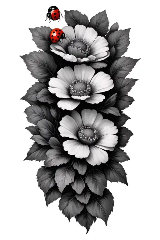 Flowers With 3 Ladybugs