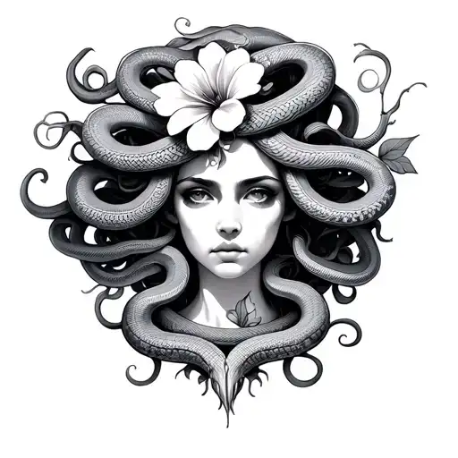Medusa With 14 Snakes And 1 Flower