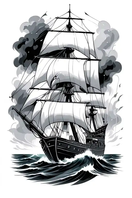 Ship Sailing Ship Navigating Through Stormy