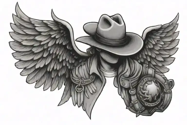 An Army Man Wearing A Cowboy Hat With Angel Wings