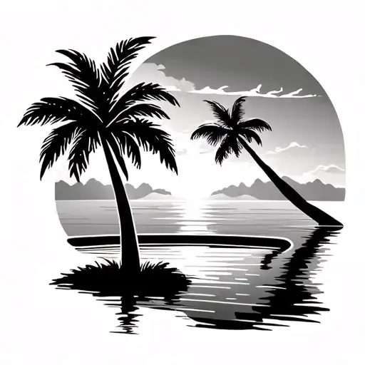 Palm Tree And Swimming Pool And Sunset