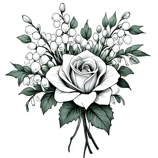 Rose And Lily Of The Valley Bouquet Outline