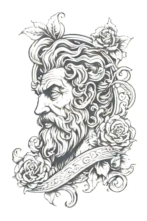 A Stamp With Poseidon Inside And A Floral Style With Fine Lines