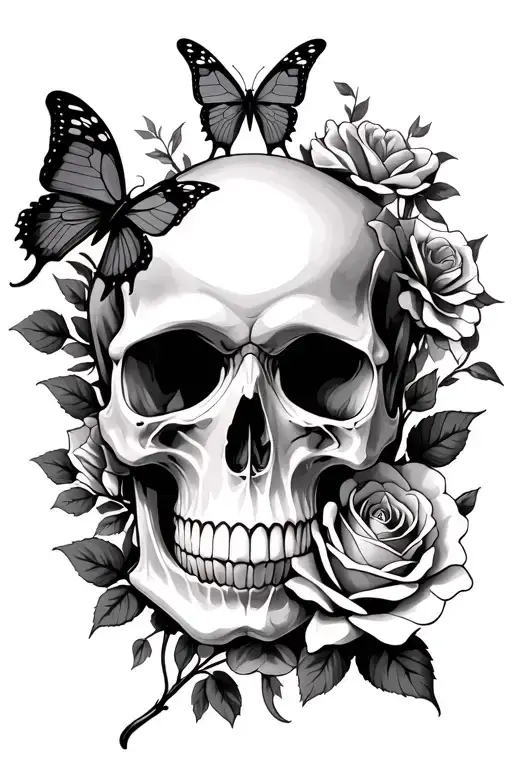 Rose And Butterfly Skull