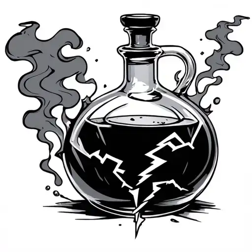 Broken Potion Bottle With Smoke And Lightning Bolts