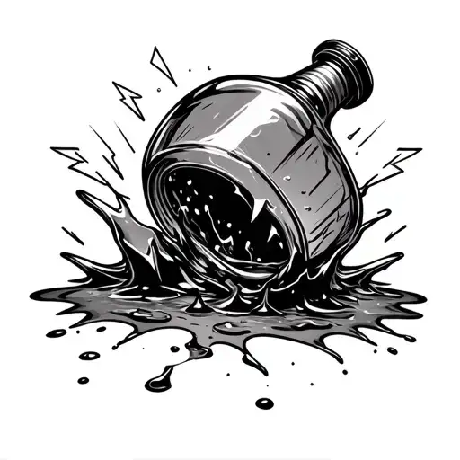 Broken Bottle With Liquid Spilling Out And Lightning Bolts Around It