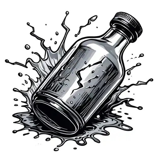 Broken Bottle With Liquid Spilling Out And Lightning Around It