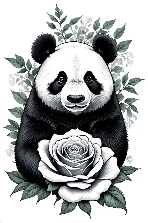 Panda Bear Above Rose