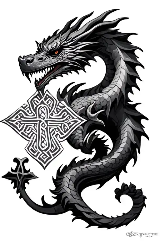 Dragon With Celtic Cross