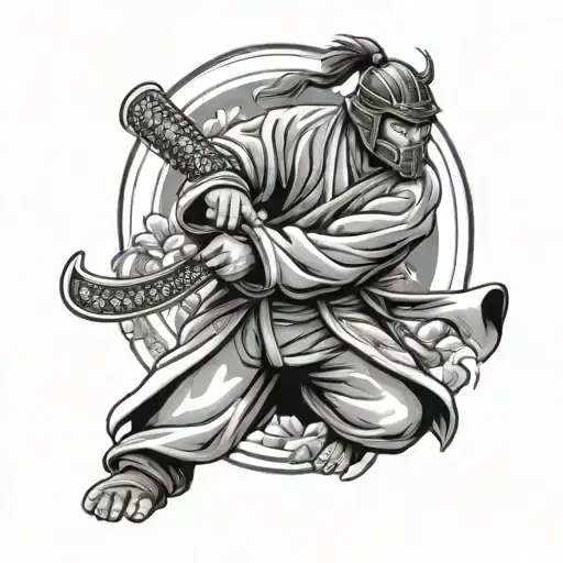 Design A Tattoo Of A Samurai Warrior Practicing Bjj Techniques In A Garden Setting