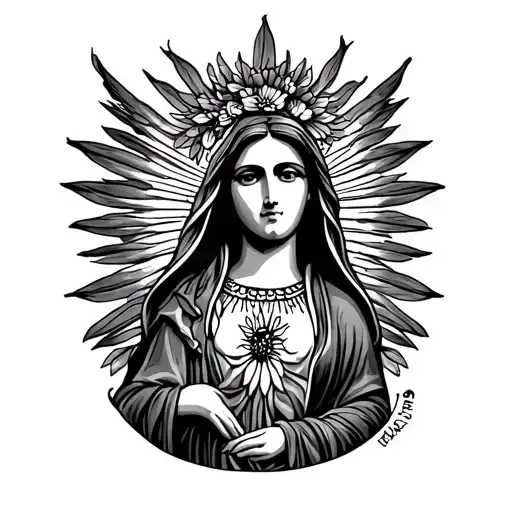 Black And Grey American Traditional Virgin Of Guadalupe Forearm