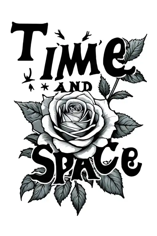 Words Time And Space With Rose Blooming