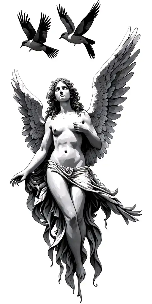 Angel Rising With Birds Underneath