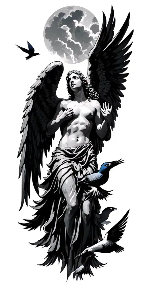 Angel Rising With Birds Underneath