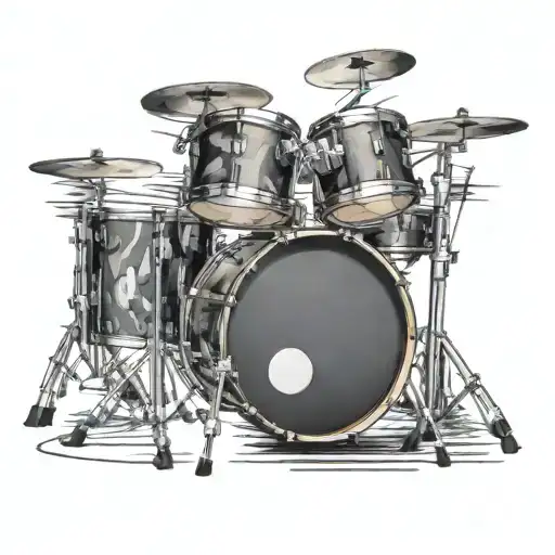 A Black And Grey Tattoo Of A Musician Playing The Drums With A Spotlight Shining Down On Them