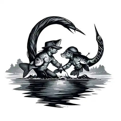 Father Son Fishing Hook Intertwined Within