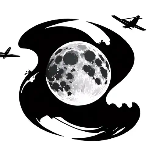 Full Moon With Small Plane Flying Around It