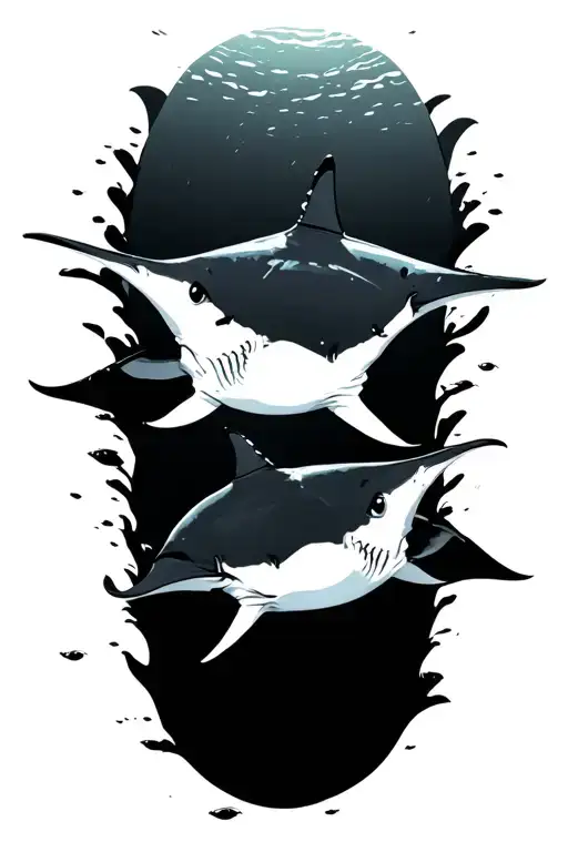 Diver Shark Manta Ray Swimming Together