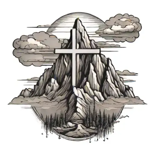 A Majestic Mountain Range With A Cross At Its Peak Symbolizing Faith And Strength