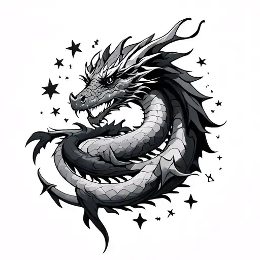 Dragon Wrapped With Stars Around