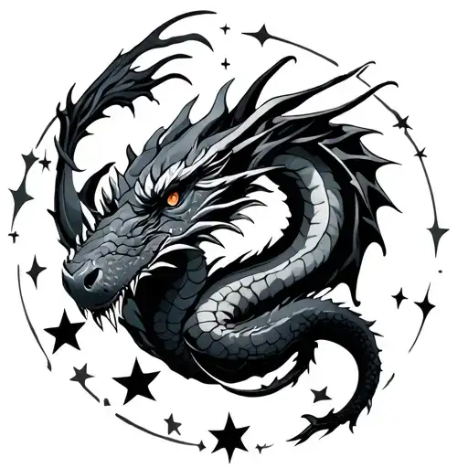 Dragon Wrapped With Stars Around
