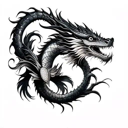 Ying As A Koyfish On The Left Wade And Yang As A Dragon On The Right Calf