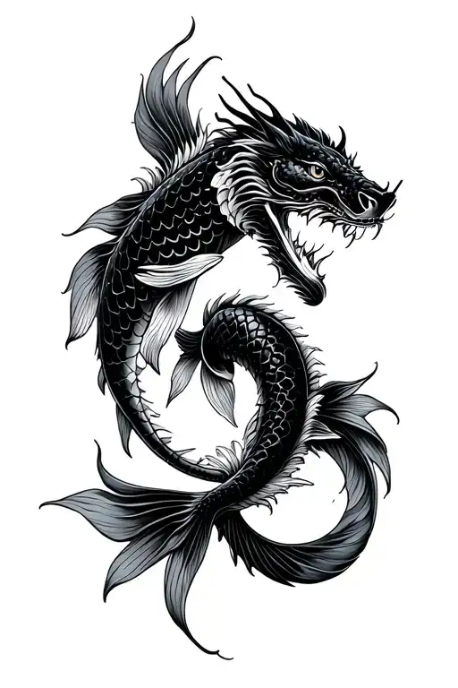 Ying As Koi Fisch On The Left Wade And Yang As A Dragon On The Right Calf
