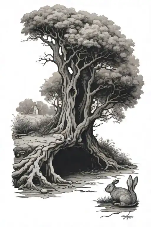 Underground View Of A Rabbit Burrow Beneath A Tree