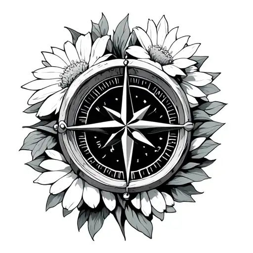 Compass Rose With Edelweiss Flower