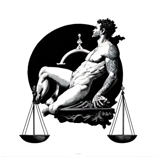Masculine Man Balancing A Libra Scale With A Dark Past Life And Time