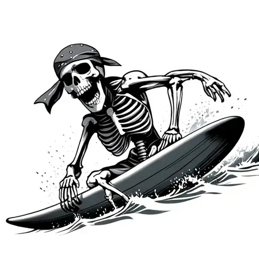 Skeleton Wearing A Bandana While Surfing