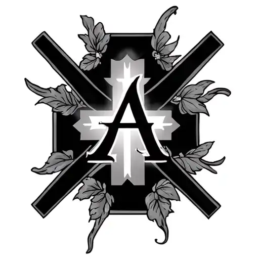 Catholic Cross With The A Initial In The Middle Cursive Writing