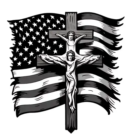 American Flag Inside Of Religious Cross