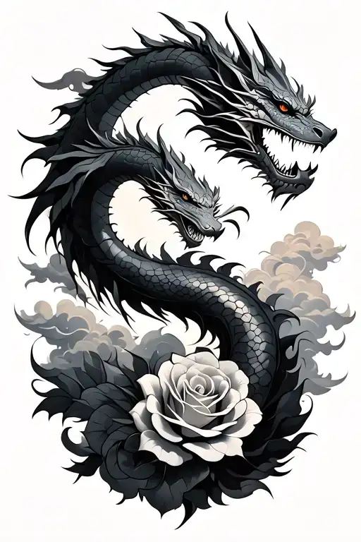 Dragon And Roses With Clouds Left Shoulder