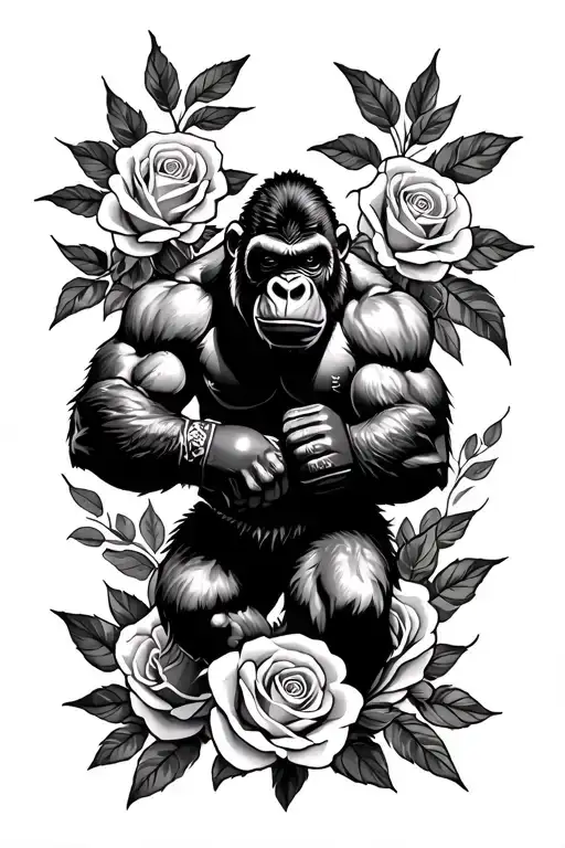 Muay Thai Gorilla And Roses