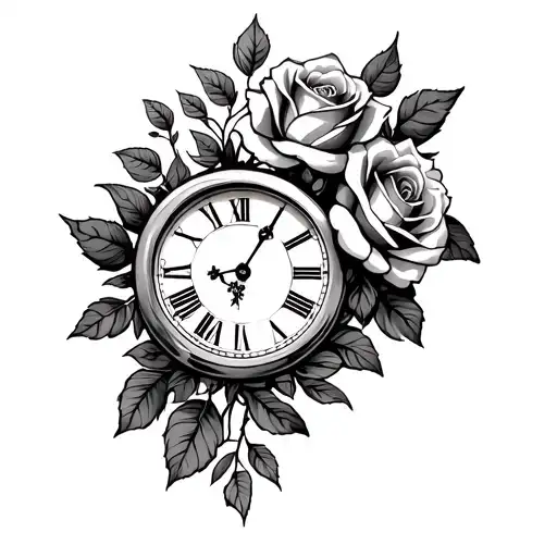 Clock And Roses Surrounded