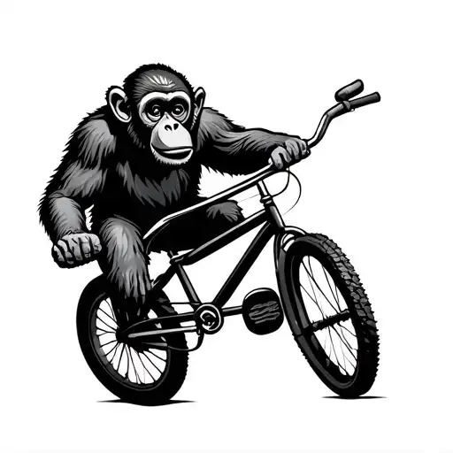 Monkey Ridding On Bmx Old School Tattoo Featuring