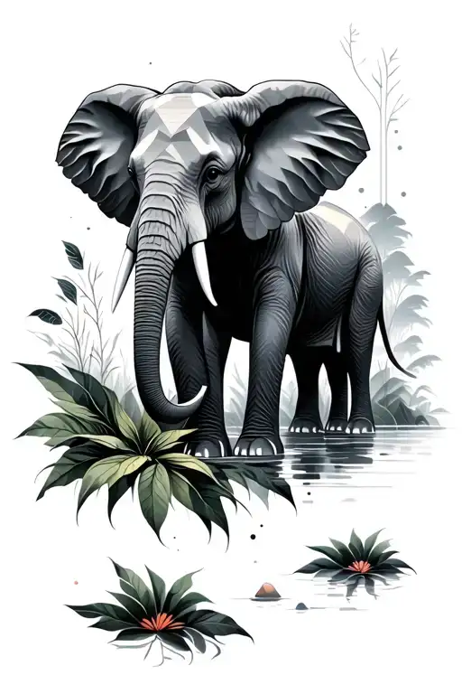 Geometric Design Incorporating Elements Of Nature And Elefants