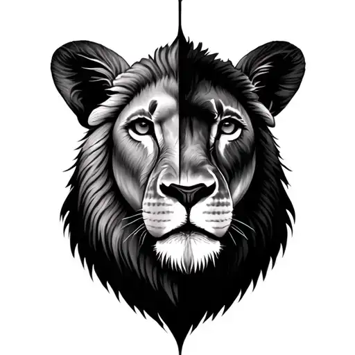 Half Left Face Lion And Half Right Face Lamb