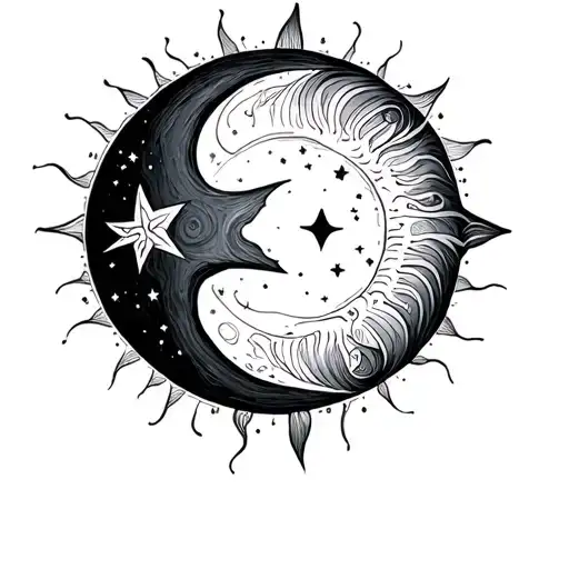 Sun Moon Stars Lines Only