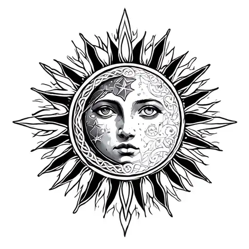 Sun Moon Stars Lines Celtic