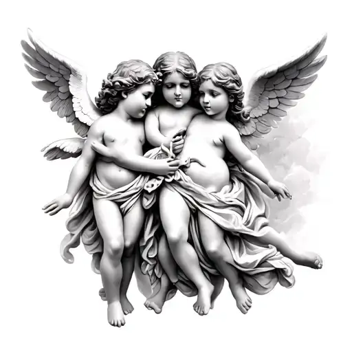 Female Cherubs With Male Angel Protector