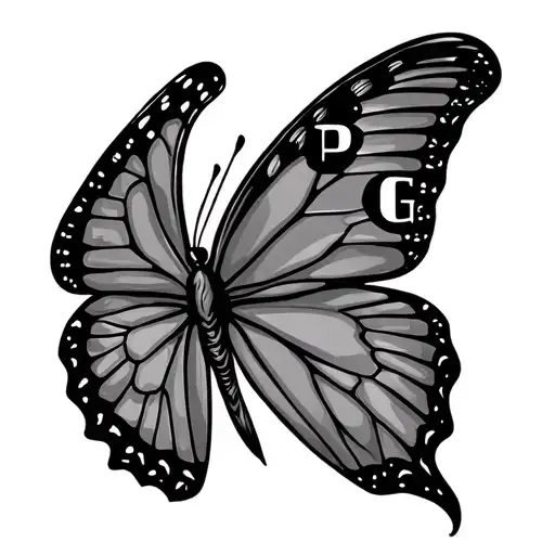 Butterfly Front View With Letter P In Left Wing And Letter G In Right Wing