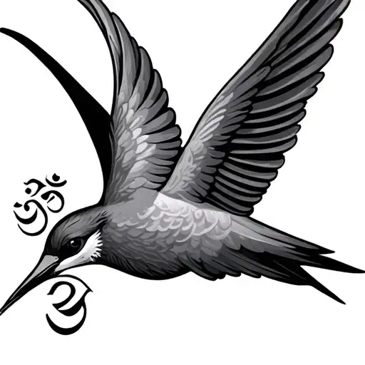 Humming Bird With Om Symbol On The Body Of The Bird