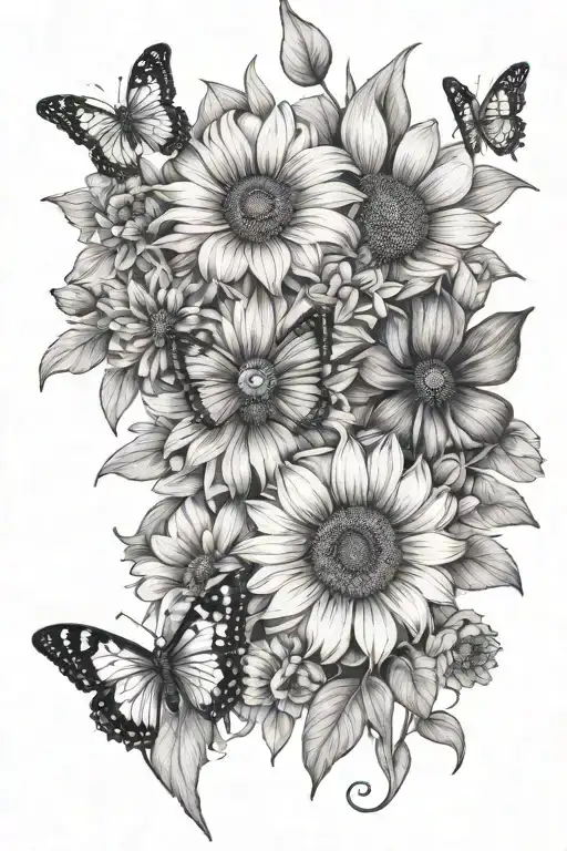 Sunflower Poppy Lily Daisy Butterfly And Bee