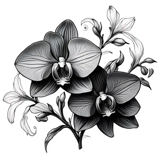 Tattoo With Orchid Flowers And Freesia Flowers